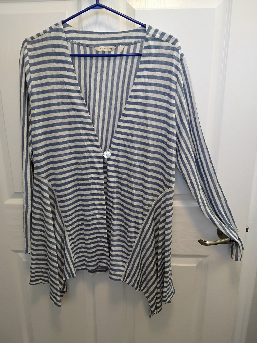 SOFT SURROUNDINGS Striped 100% Linen Cascadia Draped Sharkbite Hem SIZE LP